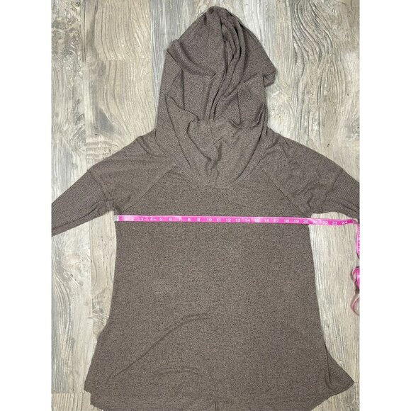 Soft Surroundings Cowl Hooded Raw Hem Pullover Large Taupe Brown Tunic Top Shirt - Picture 6 of 7